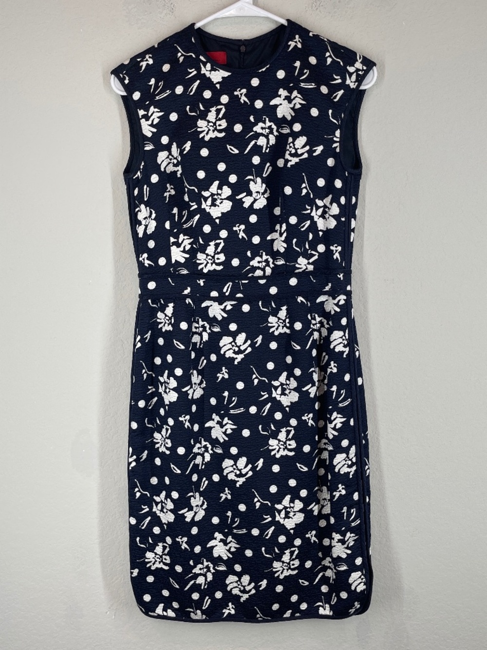 Carolina Herrera Sheath Dress Women's 4 Sleeveless Floral Blue Silk Cotton